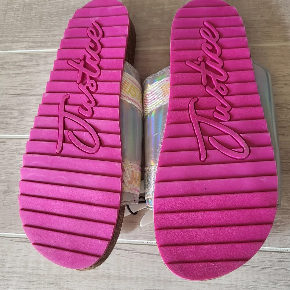 Justice‎ Girls Slip On Footbed Sandals Slides Size 5 New